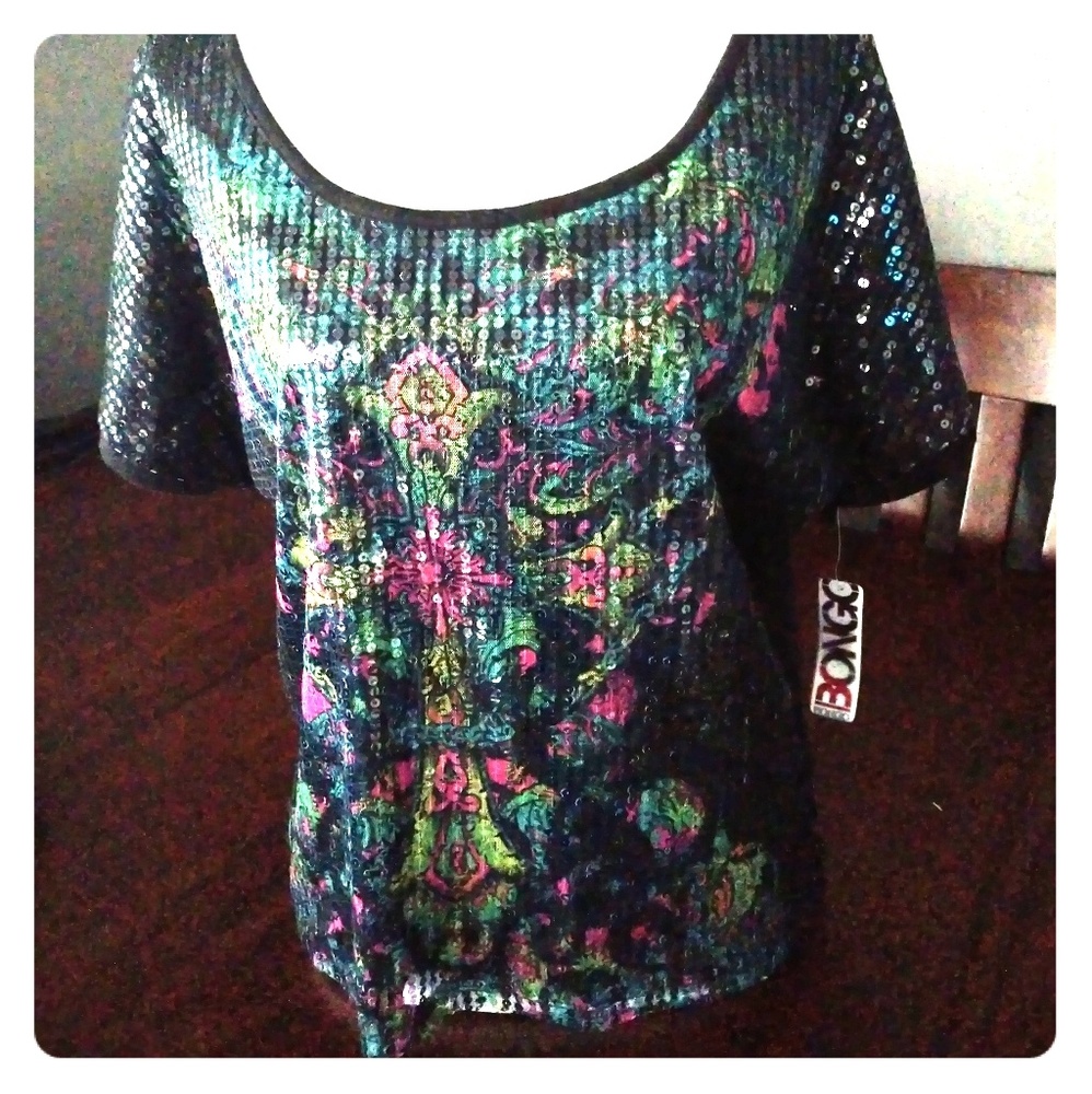 ⚡NWT Cool blk & neon Bongo sequin top!